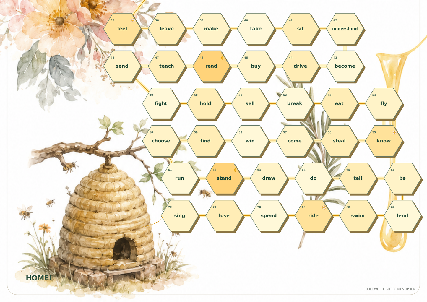HONEY HIVE QUEST – gra planszowa z czasownikami nieregularnymi