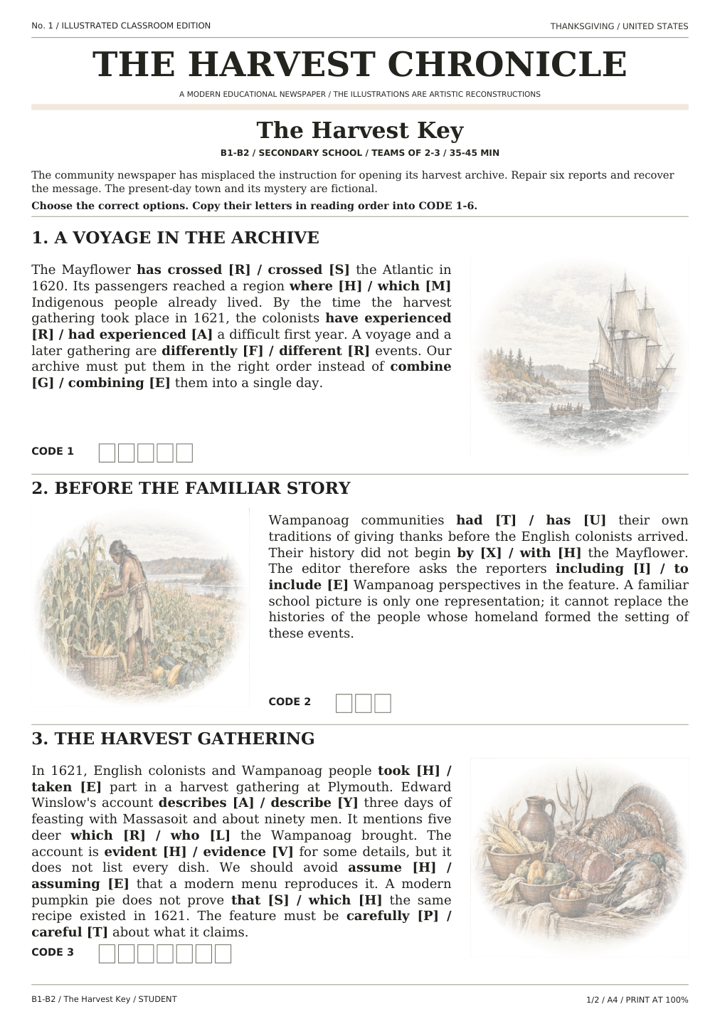 Thanksgiving — The Harvest Key, karta ucznia, strona 1 z 2