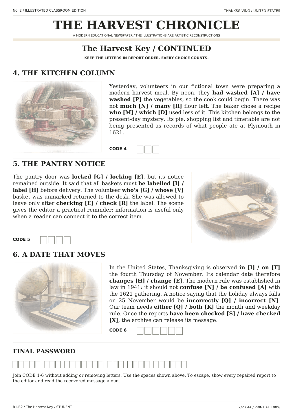 Thanksgiving — The Harvest Key, karta ucznia, strona 2 z 2