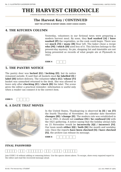 Thanksgiving — The Harvest Key, karta ucznia, strona 2 z 2