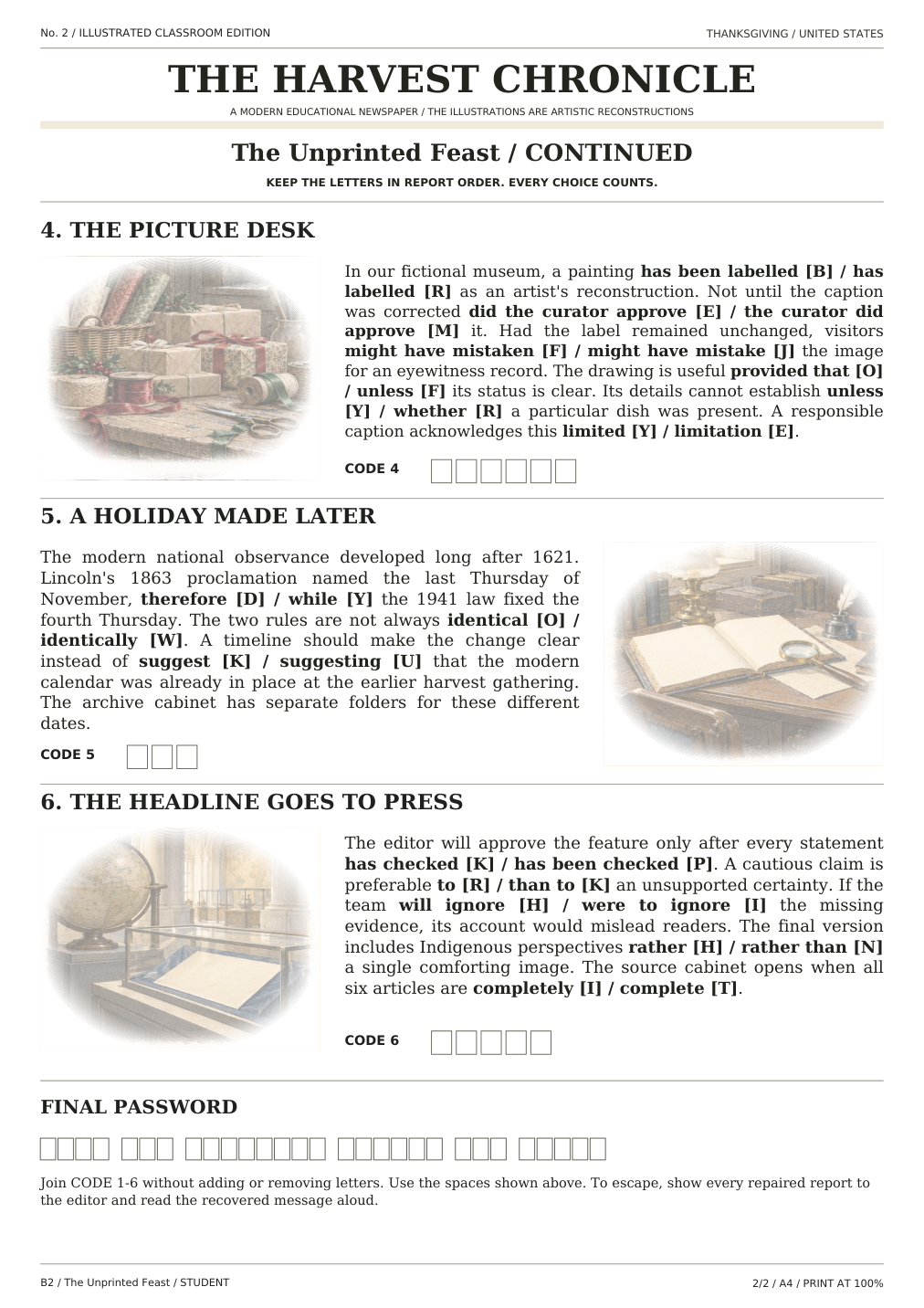 Thanksgiving — The Unprinted Feast, karta ucznia, strona 2 z 2