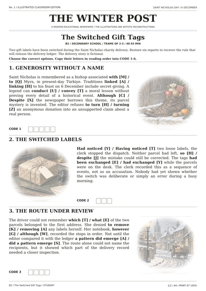 Saint Nicholas Day — The Switched Gift Tags, karta ucznia, strona 1 z 2