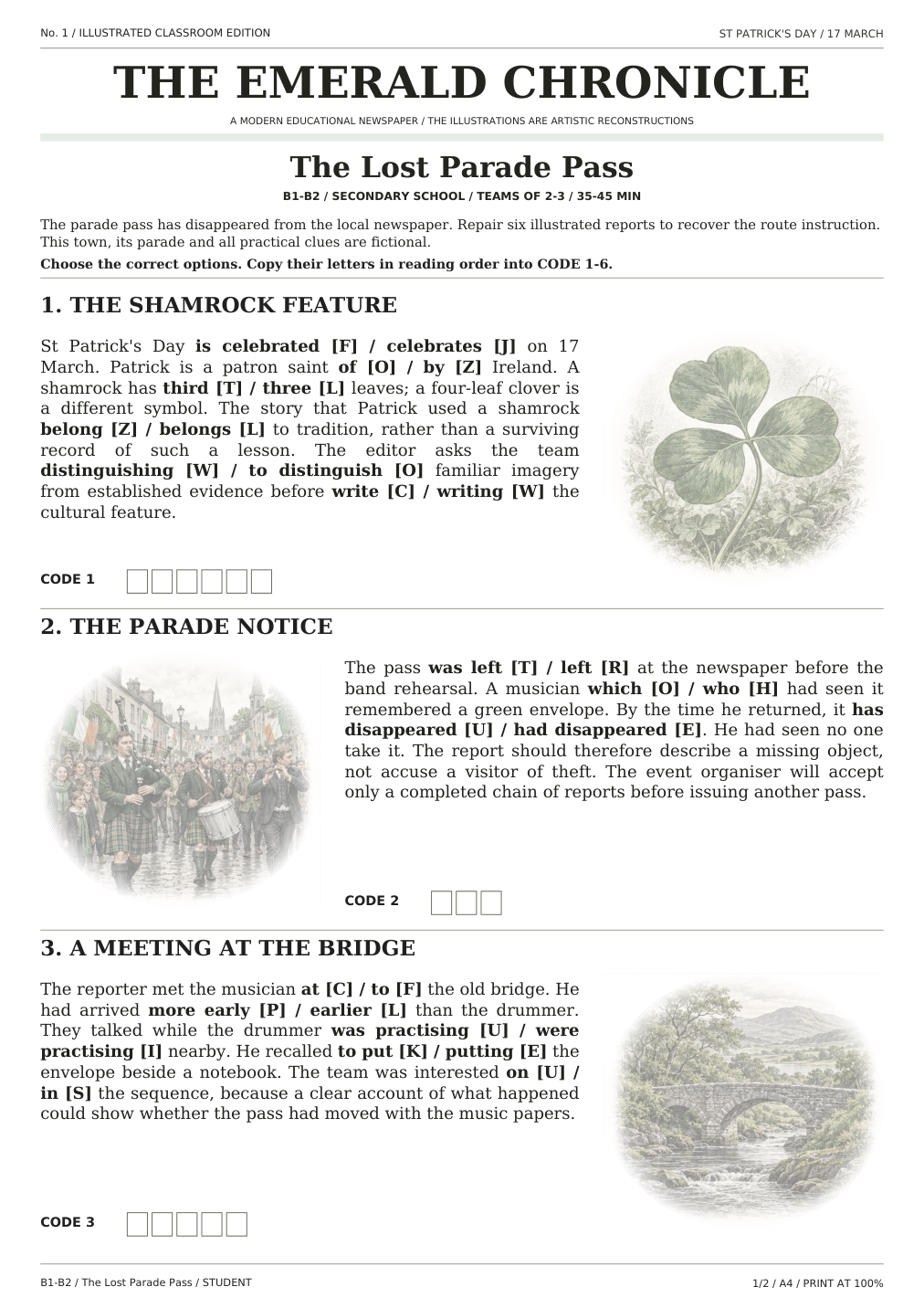 St. Patrick’s Day — The Lost Parade Pass, karta ucznia, strona 1 z 2