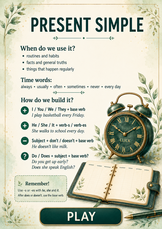Darmowy interaktywny PDF – Present Simple + escape room