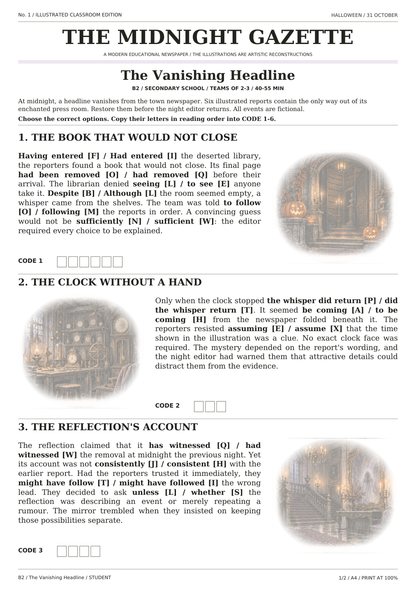 Halloween — The Vanishing Headline, karta ucznia, strona 1 z 2