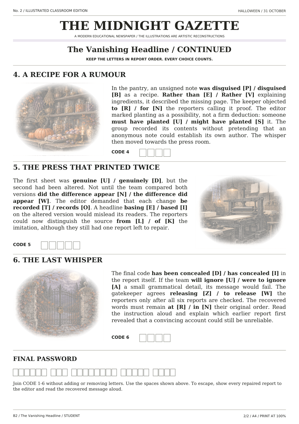 Halloween — The Vanishing Headline, karta ucznia, strona 2 z 2