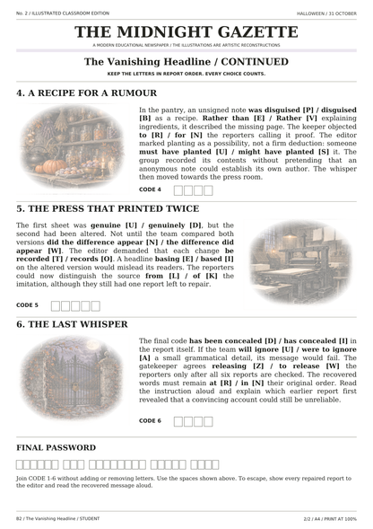 Halloween — The Vanishing Headline, karta ucznia, strona 2 z 2