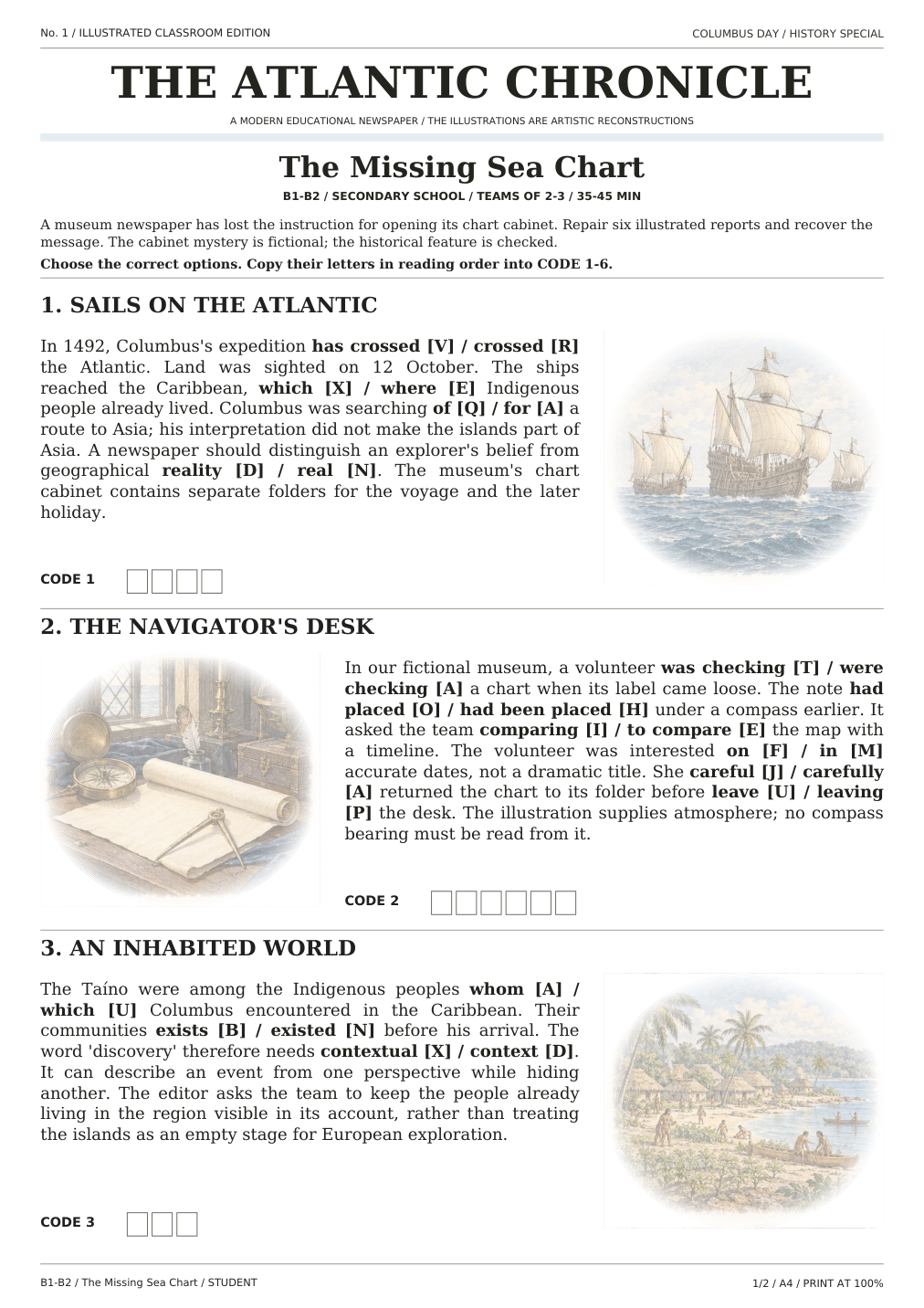 Columbus Day — The Missing Sea Chart, karta ucznia, strona 1 z 2