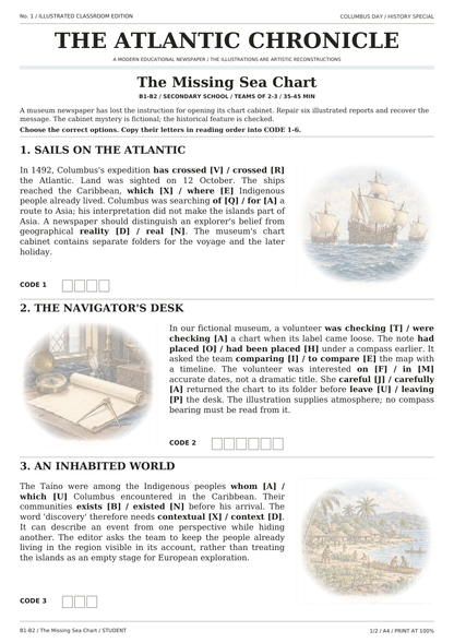Columbus Day — The Missing Sea Chart, karta ucznia, strona 1 z 2