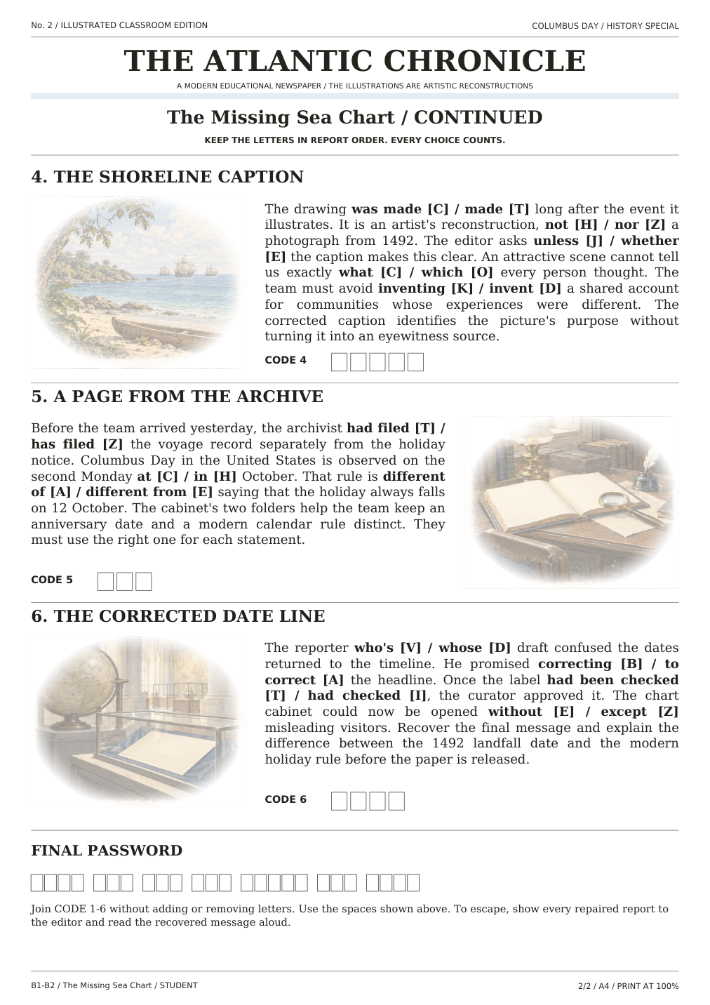 Columbus Day — The Missing Sea Chart, karta ucznia, strona 2 z 2