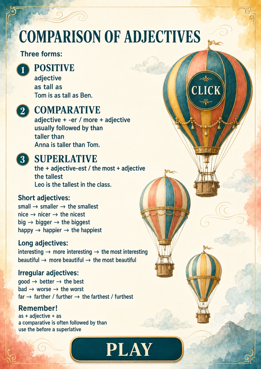 Darmowy interaktywny PDF – Comparison of Adjectives + escape room