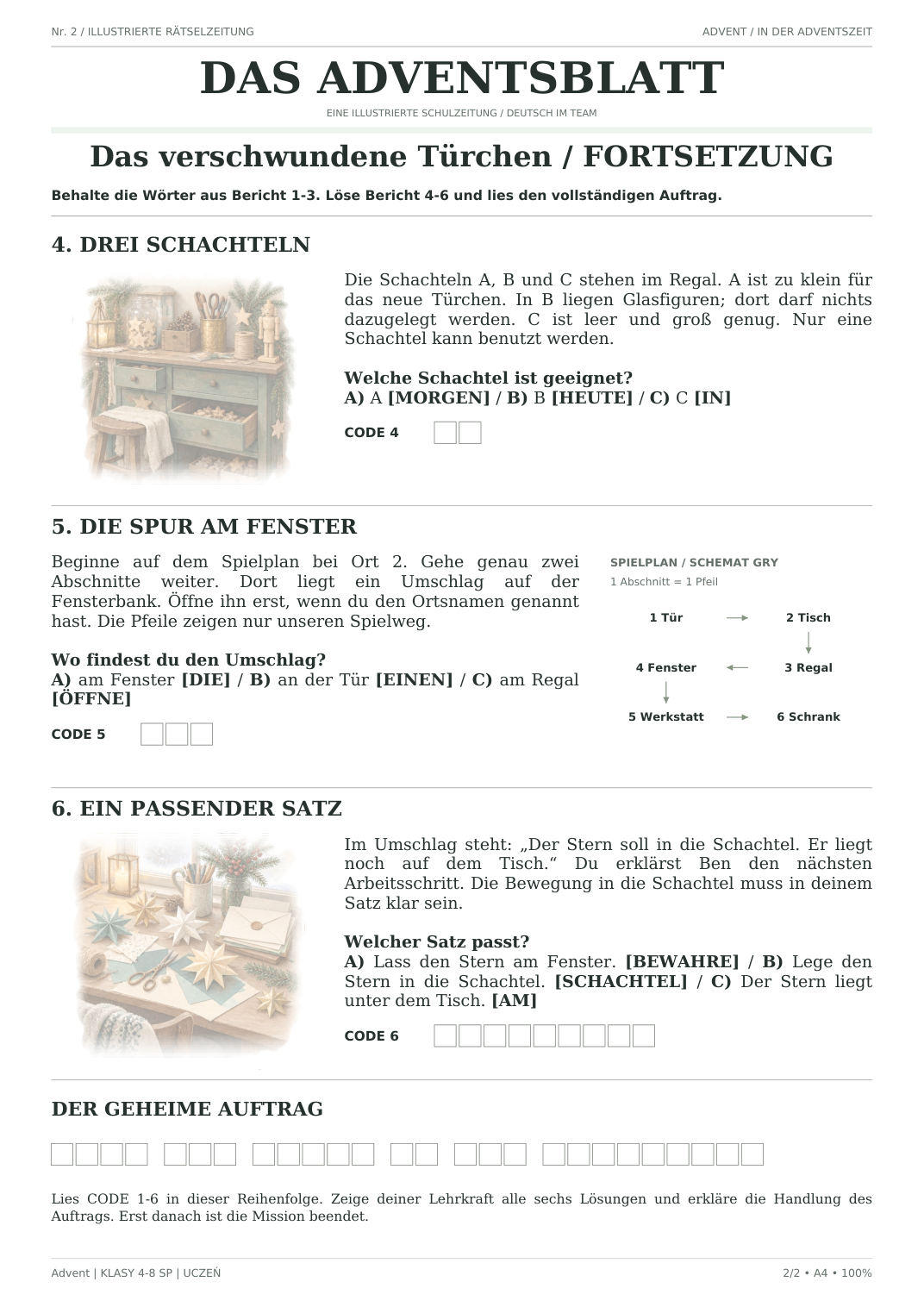 Advent — Das verschwundene Türchen, klasy 4–8, karta ucznia, strona 2 z 2