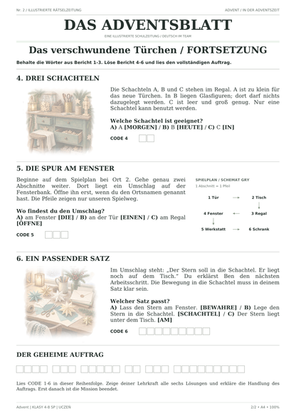 Advent — Das verschwundene Türchen, klasy 4–8, karta ucznia, strona 2 z 2