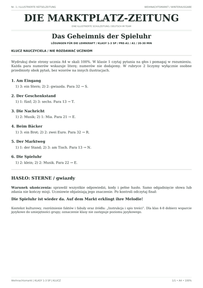 Weihnachtsmarkt — Das Geheimnis der Spieluhr, klasy 1–3, klucz nauczyciela, strona 1 z 1