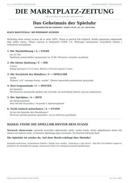 Weihnachtsmarkt — Das Geheimnis der Spieluhr, klasy 4–8, klucz nauczyciela, strona 1 z 1