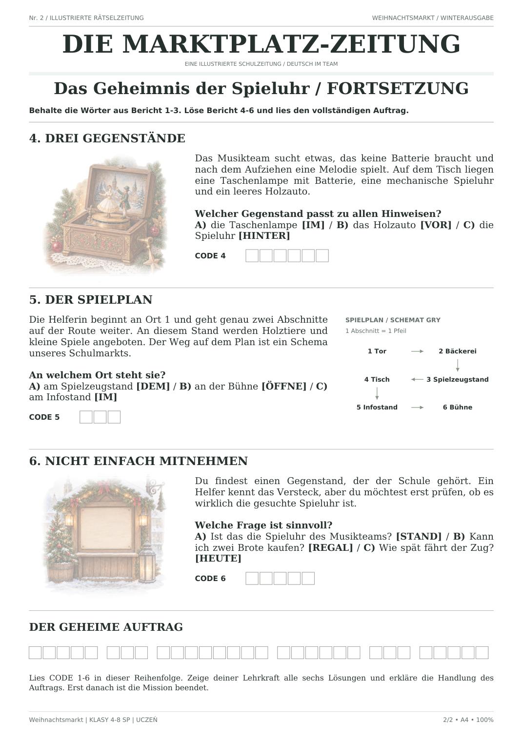 Weihnachtsmarkt — Das Geheimnis der Spieluhr, klasy 4–8, karta ucznia, strona 2 z 2