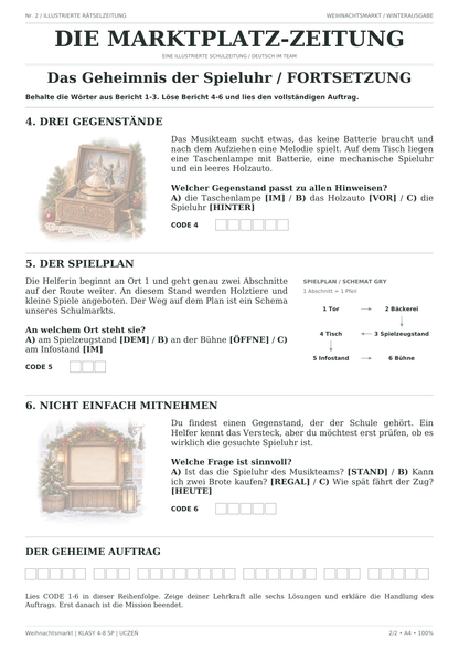 Weihnachtsmarkt — Das Geheimnis der Spieluhr, klasy 4–8, karta ucznia, strona 2 z 2
