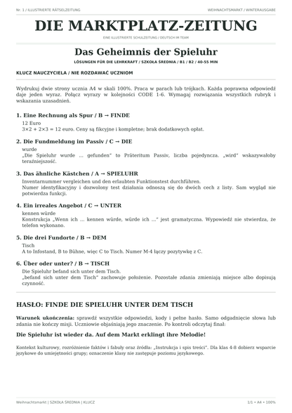 Weihnachtsmarkt — Das Geheimnis der Spieluhr, szkoła średnia, klucz nauczyciela, strona 1 z 1