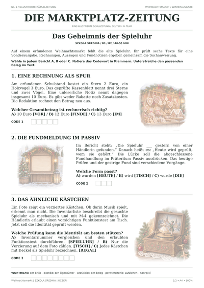 Weihnachtsmarkt — Das Geheimnis der Spieluhr, szkoła średnia, karta ucznia, strona 1 z 2