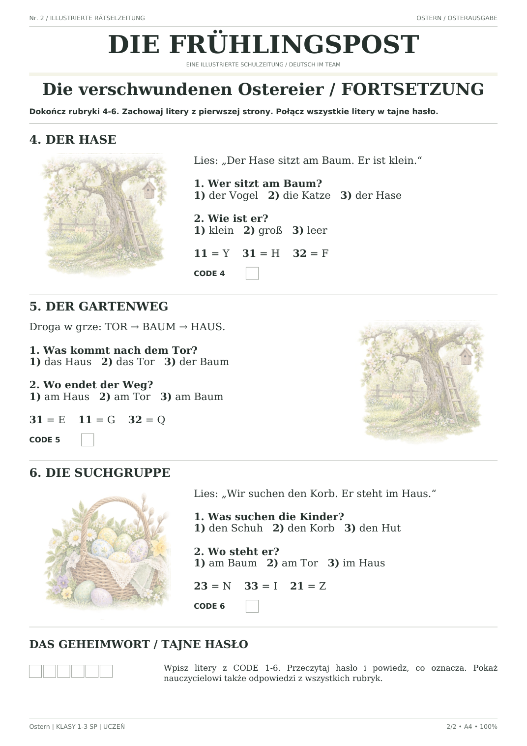 Ostern — Die verschwundenen Ostereier, klasy 1–3, karta ucznia, strona 2 z 2