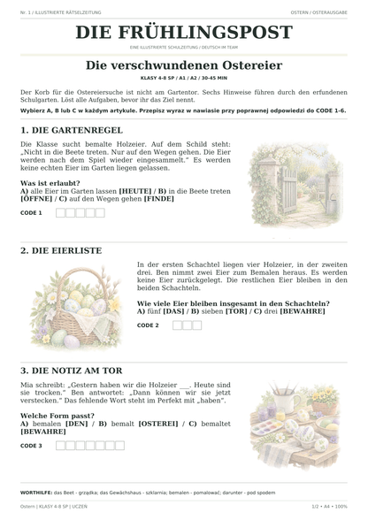 Ostern — Die verschwundenen Ostereier, klasy 4–8, karta ucznia, strona 1 z 2