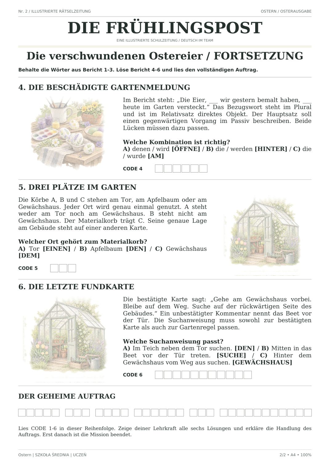 Ostern — Die verschwundenen Ostereier, szkoła średnia, karta ucznia, strona 2 z 2