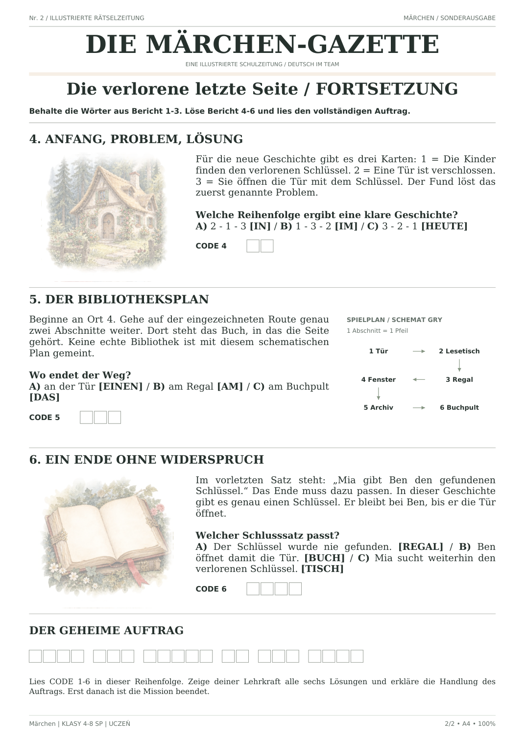 Märchen — Die verlorene letzte Seite, klasy 4–8, karta ucznia, strona 2 z 2