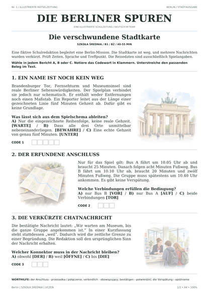 Berlin — Die verschwundene Stadtkarte, szkoła średnia, karta ucznia, strona 1 z 2