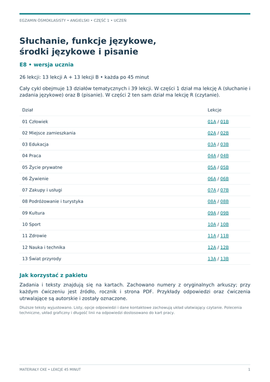 E8 – zadania CKE, część 1. Okładka i spis 26 lekcji