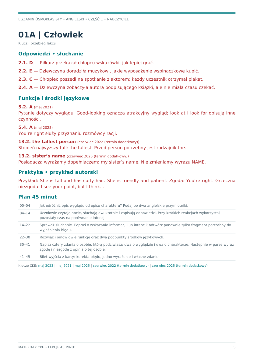 E8 – zadania CKE, część 1. Odpowiedzi i plan lekcji dla nauczyciela