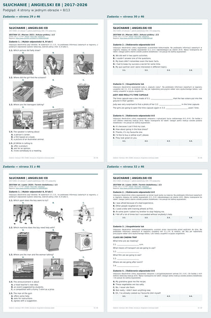 Słuchanie – angielski E8. Podgląd 8 z 13: zadania — strona 29 z 46, zadania — strona 30 z 46, zadania — strona 31 z 46, zadania — strona 32 z 46.