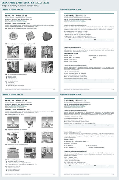 Słuchanie – angielski E8. Podgląd 9 z 13: zadania — strona 33 z 46, zadania — strona 34 z 46, zadania — strona 35 z 46, zadania — strona 36 z 46.