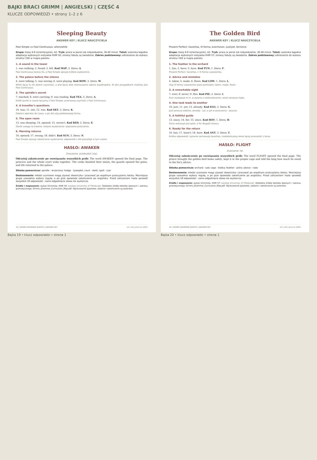 Bajki braci Grimm — angielski — część 4 — klucze do bajek 19–20.