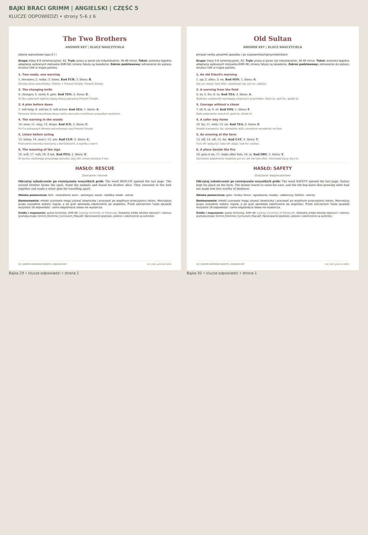 Bajki braci Grimm — angielski — część 5 — klucze do bajek 29–30.