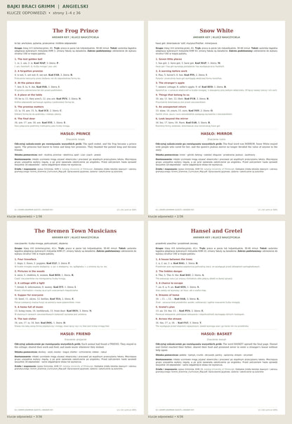 Część 1: Bajki braci Grimm — angielski — klucze odpowiedzi, strony 1–4 z 36.