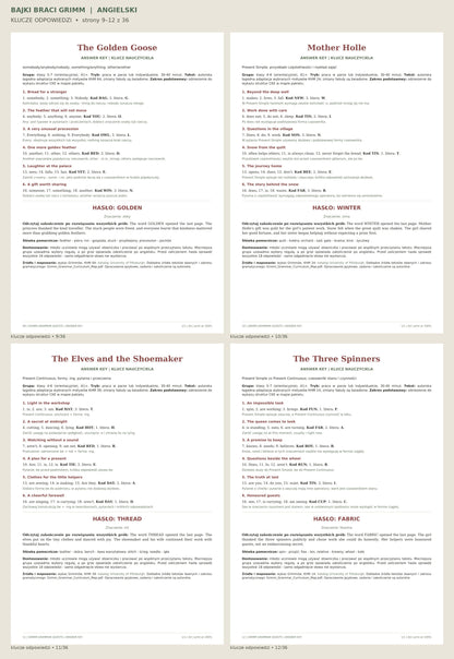 Część 2: Bajki braci Grimm — angielski — klucze odpowiedzi, strony 9–12 z 36.