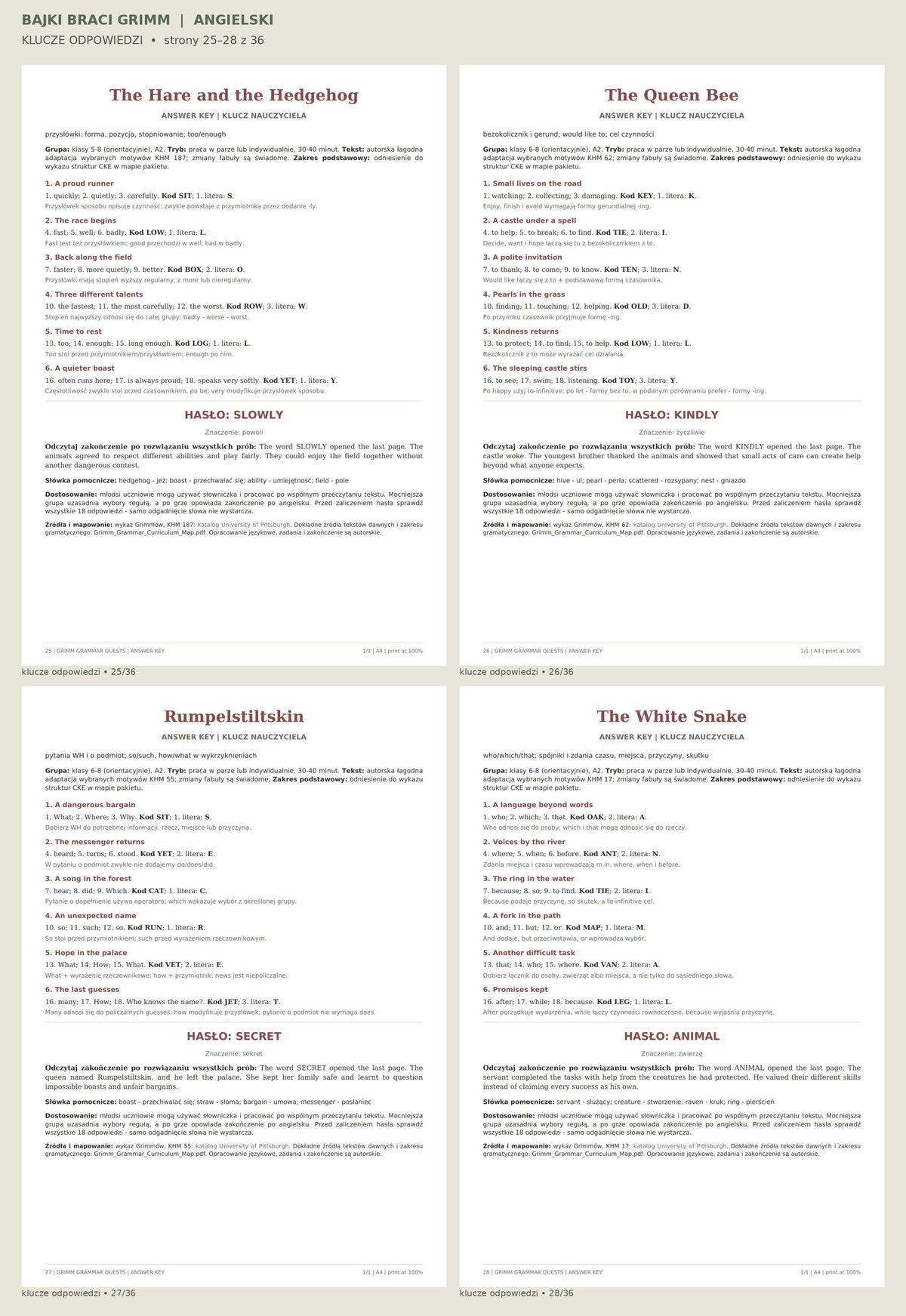 Część 5: Bajki braci Grimm — angielski — klucze odpowiedzi, strony 25–28 z 36.