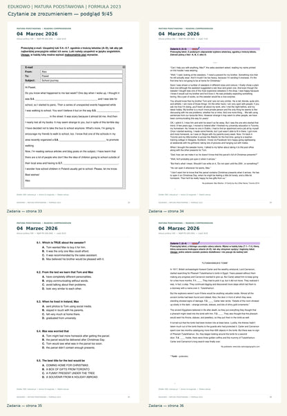 Czytanie ze zrozumieniem. Podgląd 9/45: Zadania — strona 33; Zadania — strona 34; Zadania — strona 35; Zadania — strona 36.