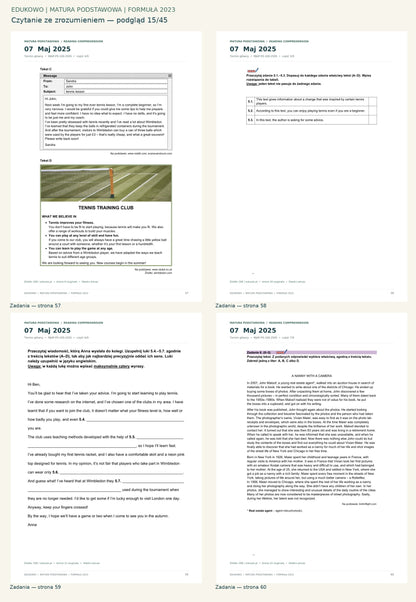 Czytanie ze zrozumieniem. Podgląd 15/45: Zadania — strona 57; Zadania — strona 58; Zadania — strona 59; Zadania — strona 60.