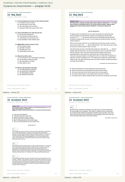 Czytanie ze zrozumieniem. Podgląd 34/45: Zadania — strona 133; Zadania — strona 134; Zadania — strona 135; Zadania — strona 136.