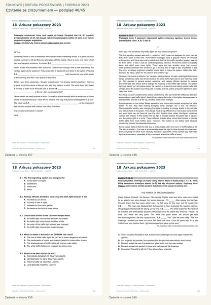 Czytanie ze zrozumieniem. Podgląd 40/45: Zadania — strona 157; Zadania — strona 158; Zadania — strona 159; Zadania — strona 160.