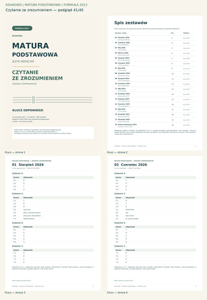 Czytanie ze zrozumieniem. Podgląd 41/45: Klucz — strona 1; Klucz — strona 2; Klucz — strona 3; Klucz — strona 4.