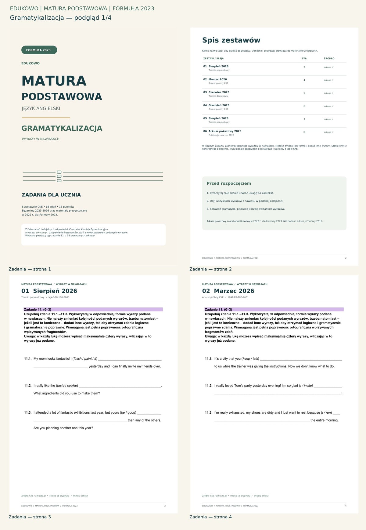 Gramatykalizacja. Podgląd 1/4: Zadania — strona 1; Zadania — strona 2; Zadania — strona 3; Zadania — strona 4.
