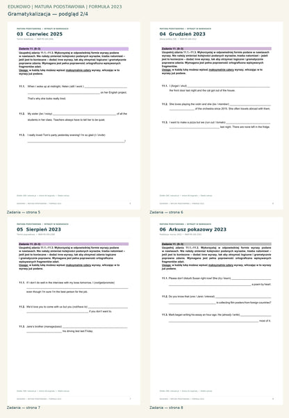 Gramatykalizacja. Podgląd 2/4: Zadania — strona 5; Zadania — strona 6; Zadania — strona 7; Zadania — strona 8.