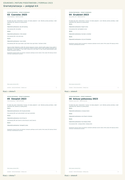 Gramatykalizacja. Podgląd 4/4: Klucz — strona 5; Klucz — strona 6; Klucz — strona 7; Klucz — strona 8.