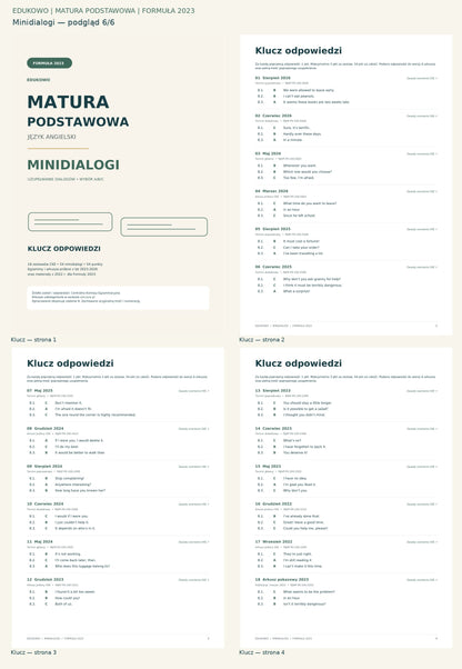 Minidialogi. Podgląd 6/6: Klucz — strona 1; Klucz — strona 2; Klucz — strona 3; Klucz — strona 4.