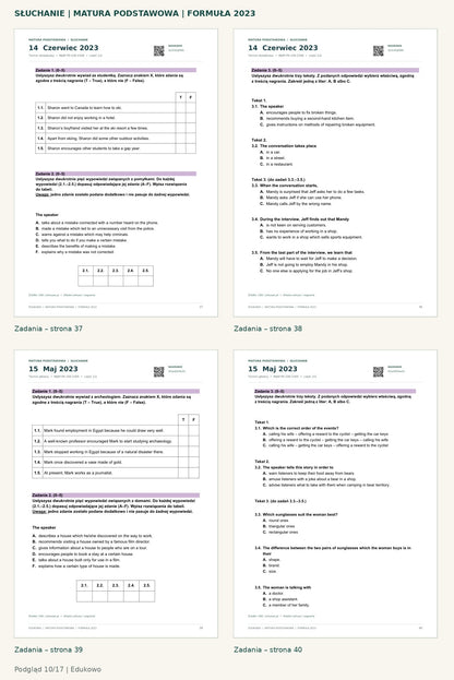 Matura podstawowa – słuchanie. Podgląd 10/17: zadania – strona 37, zadania – strona 38, zadania – strona 39, zadania – strona 40.