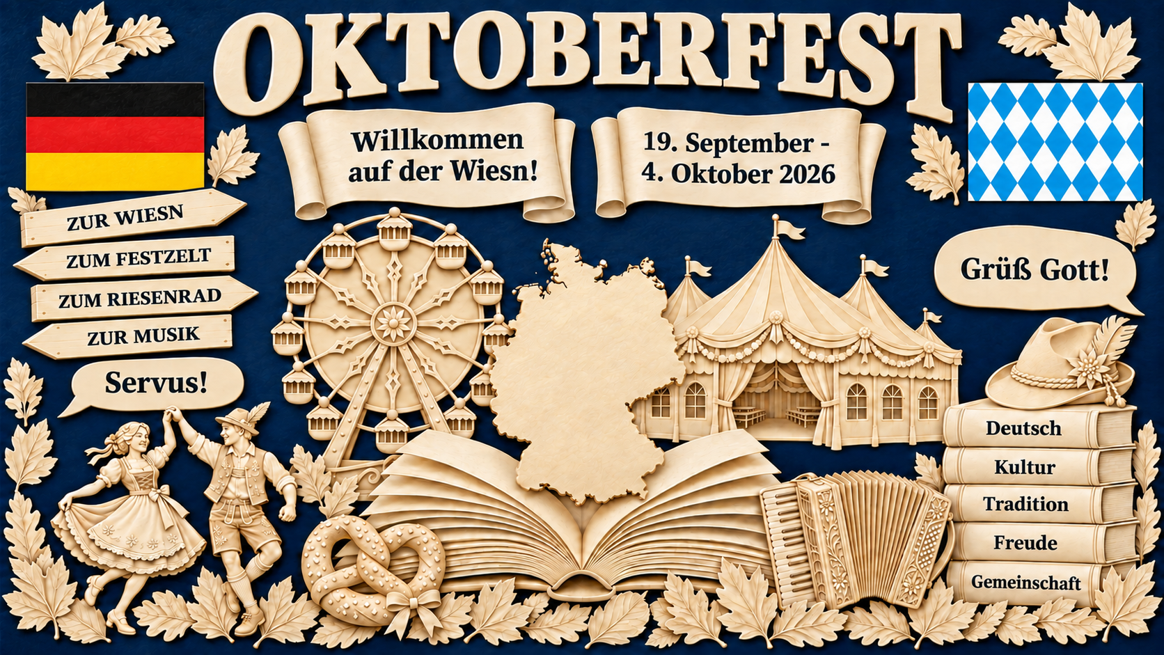 Oktoberfest – przykładowa kompozycja gazetki na granatowym tle