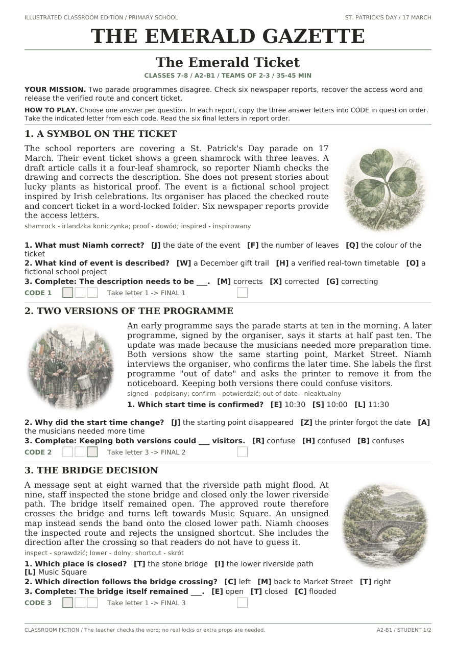 The Emerald Ticket — karta pracy, strona 1 z 2