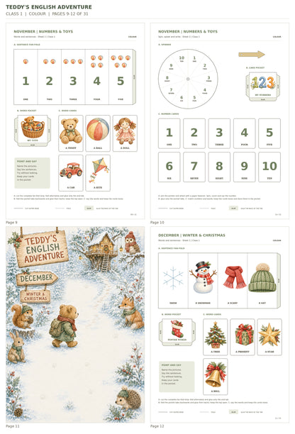 Teddy’s English Adventure – klasa 1, COLOUR. Podgląd stron 9–12 z 31; rzeczywiste strony PDF, po cztery na miniaturze.